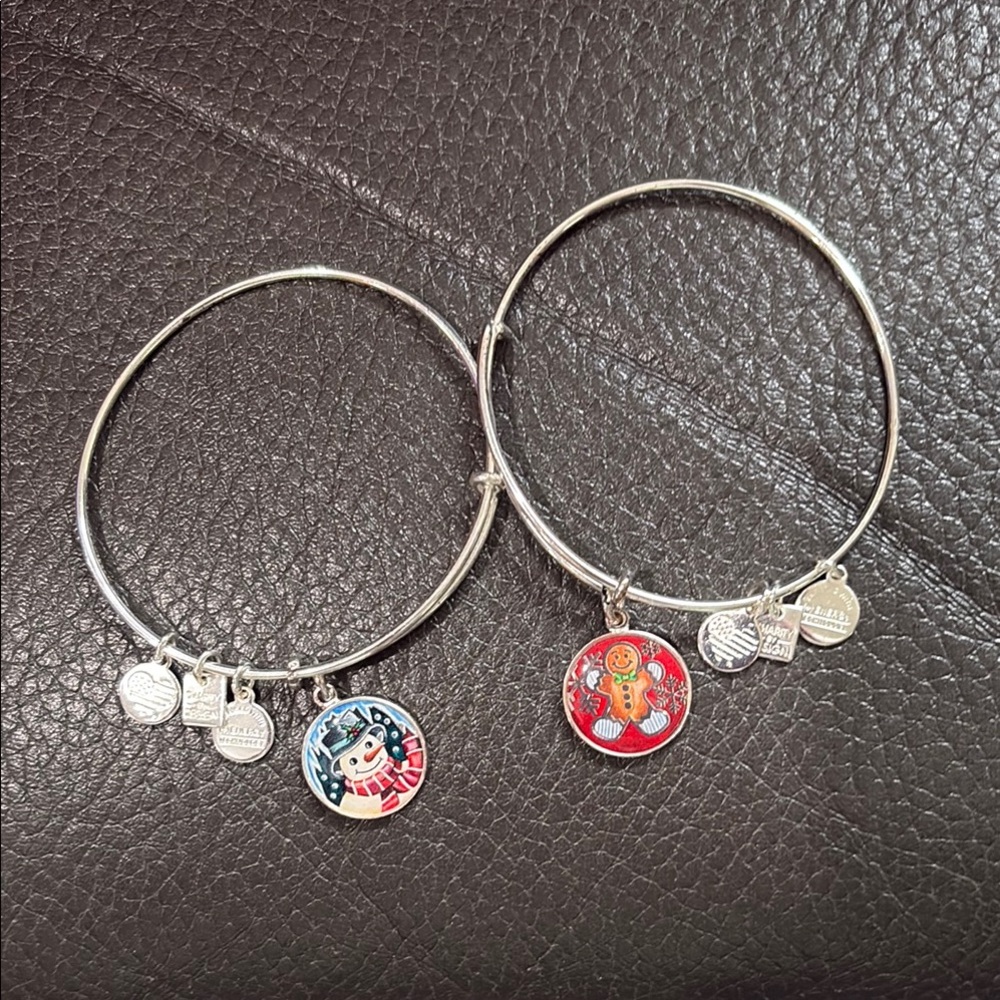 Alex and ani holiday charm bracelets in snowman and gingerbread